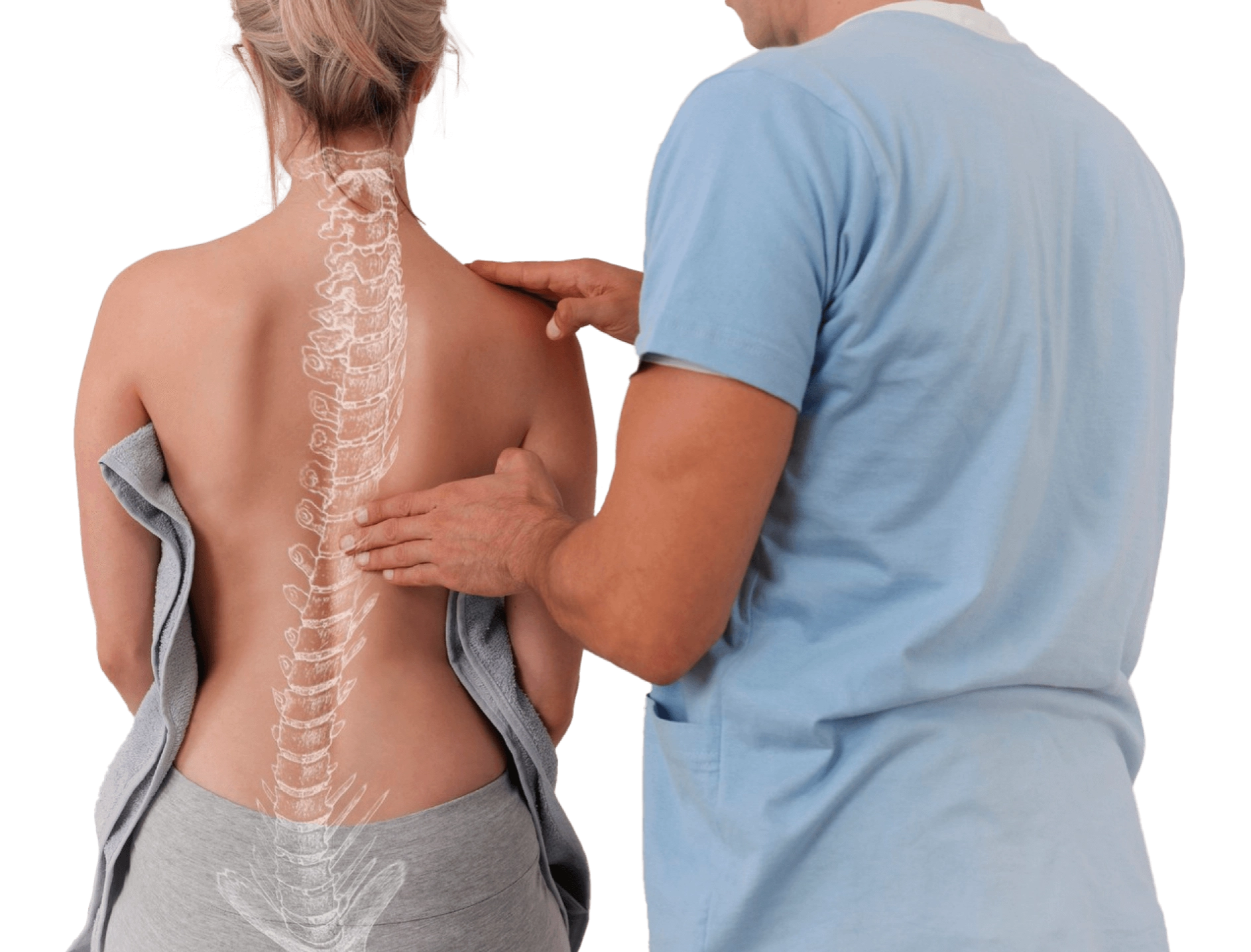 врач проводит осмотр спины девушки